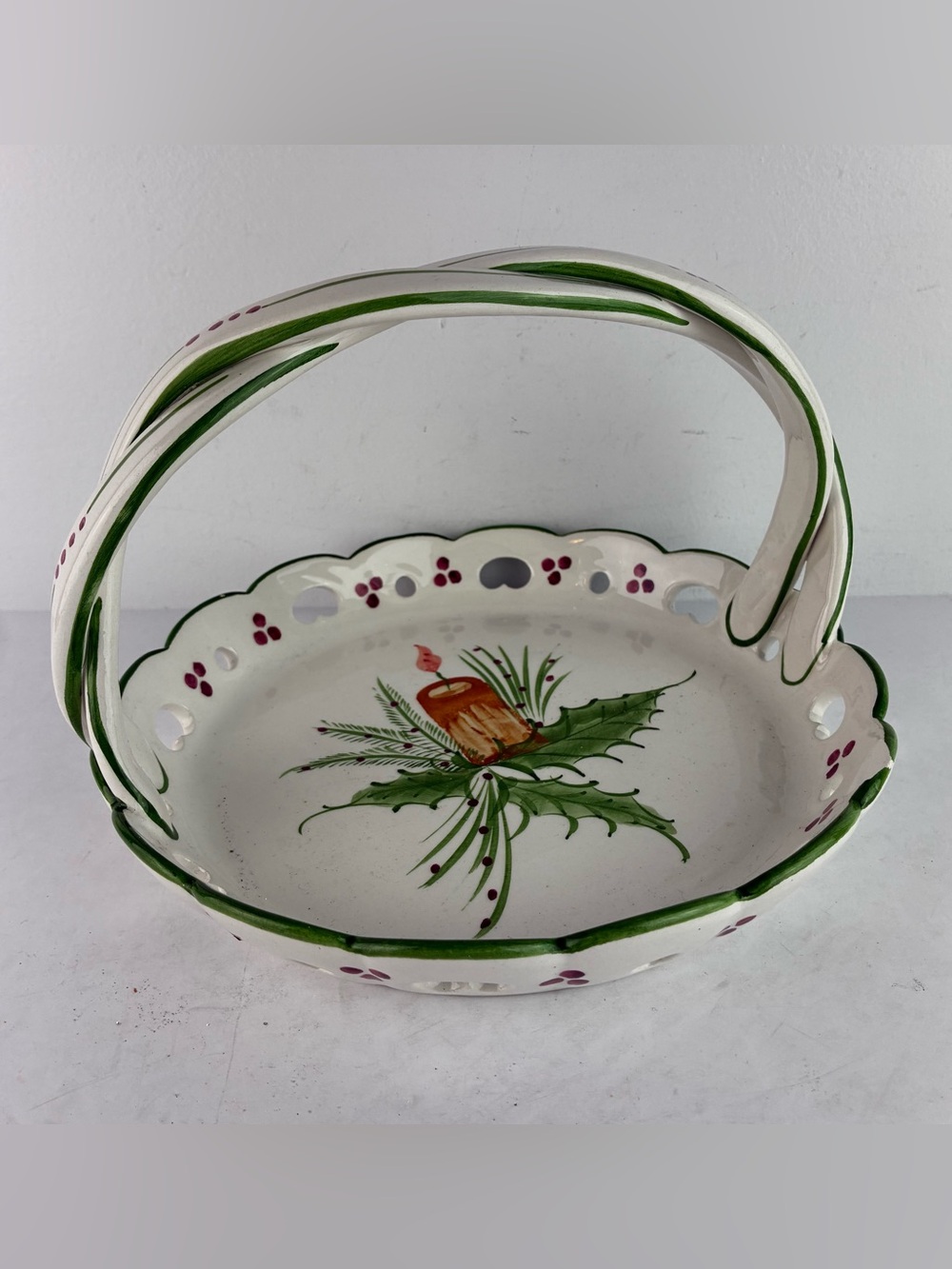 RCCL Hand Painted Portugal Ceramic Christmas Holiday Basket